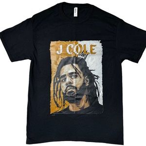 NWOT J Cole Portrait Rap Icon Graphic {Jerzees} T-Shirt Black Unisex M